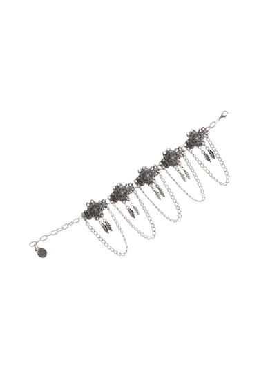 Labalaba Kadın Antik Gümüş Kaplama Zincirli Model Etnik Motifli Halhal Gümüş