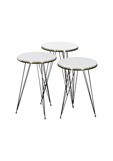 Zigon Sehpa Siyah Tel Ayak Çift Altın Beyaz