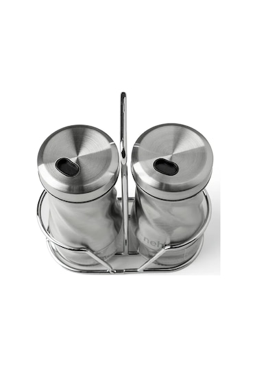 Nehir Burgulu Standlı 2 Parça Paslanmaz Çelik Baharatlık Seti Gri