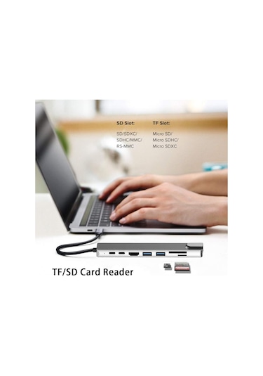 Grc Accessory 8 in 1 4K Type C USB 3.0 Hub HDMI RJ45 SDTF Adaptörü