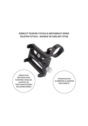 Polham Pro Seri Gidon Uyumlu Motorsiklet Telefon Tutucu, Bisiklet, Scooter Uyumlu Sıkıştırmalı Tutucu