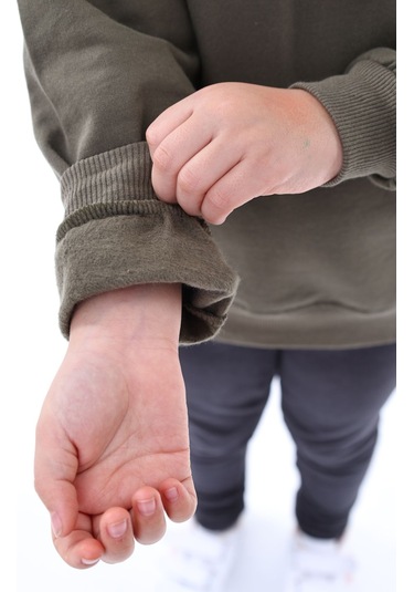 Basic Bisiklet Yaka Şardonlu Çocuk Sweatshirt 3-10 Yaş Krem Haki