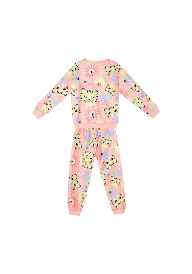 Denokids Çiçekli Kedi Kız Çocuk Eşofman Takım Çok Renkli