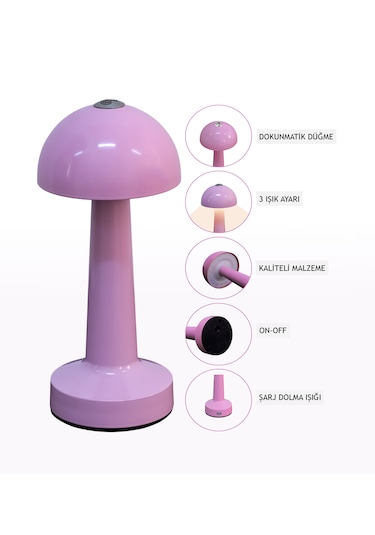 Zenlight Mantar Masa Lambası Pembe