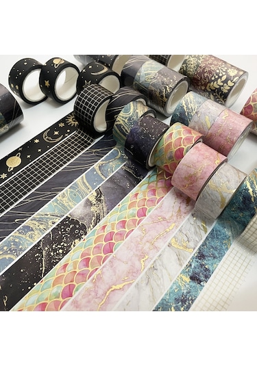 Cbtx 3 Rulo / Set 8958 5m Kağıt Bronzlaştırıcı Cüzdan Bant Seti Kırık Yaprak Desenli