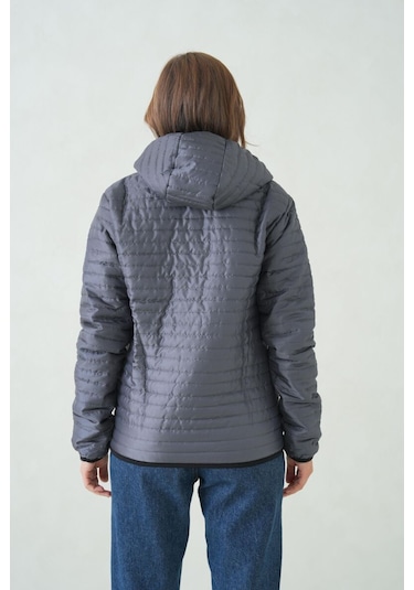 İçi Astarlı Su Ve Rüzgar Geçirmez Cepli Kapüşonlu Kadın Mont Antrasit