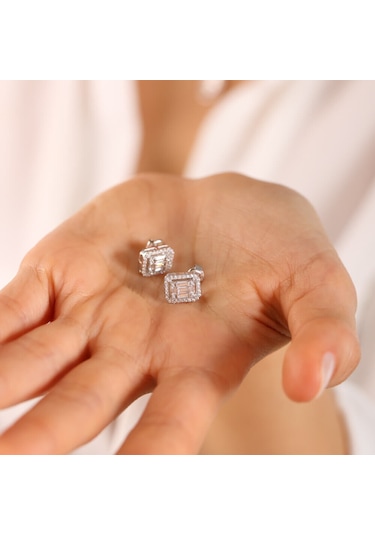 Beyaz Altın Baget Küpe N11.8463