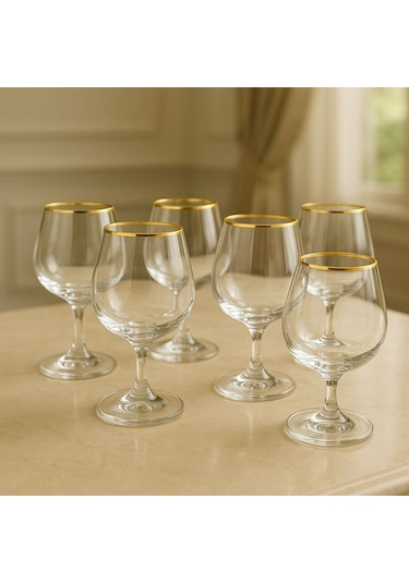 Kristal Kısa Ayaklı Bardak Altın Yaldızlı Kahve Yanı Su Bardağı 250 Ml 6 Adet Beyaz