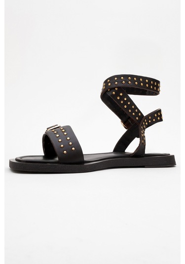 Carril Kahverengi Hakiki Deri Troklu Kadın Sandalet Kahverengi