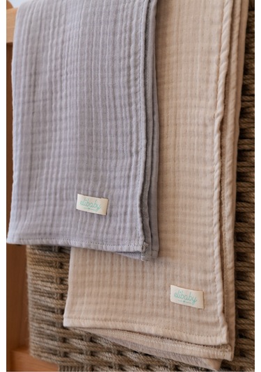 Pamuk 4 Katlı Müslin Battaniye Seti 2'li Bej ve Gri Bej Gri