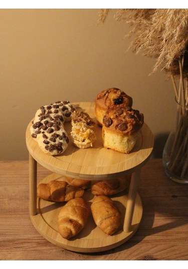 2 Katlı Bambu Döner Yuvarlak Sunumluk Diğer