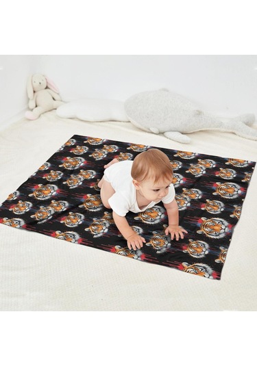 Kaplan Desenli 30x40 Flanel Polar Battaniye, Yumuşak Ve Rahat-a6 Tiger Graffiti Black