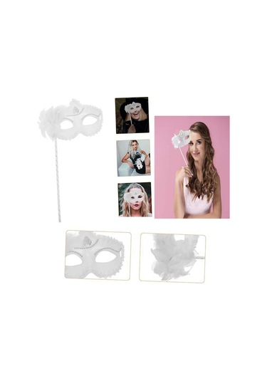 Beyaz Işıltılı Tutmalı Fotoğraf Çekimi Maskesi 18x29 Cm