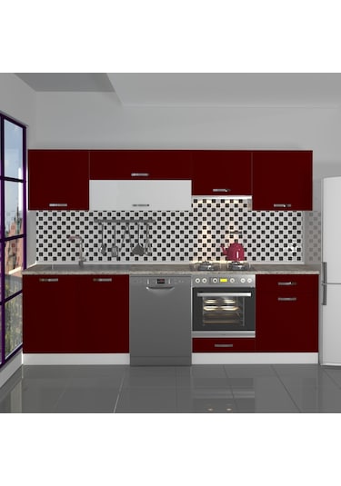 Decoraktiv Elite 280y Ank Mdf Hazır Mutfak Dolabı - Tezgah Dahil - Bordo