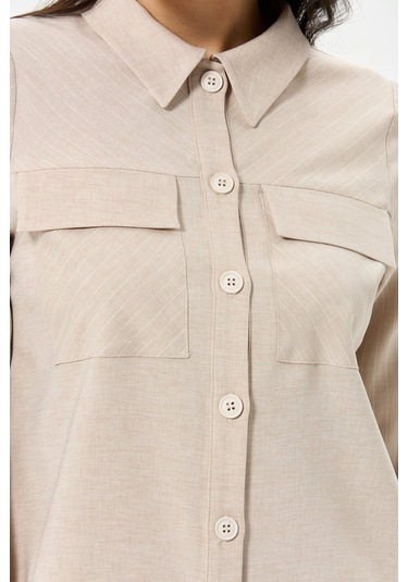 Çizgili Ve Düz Poliviskon Kumaş Etekli Takım Vizon Vizon