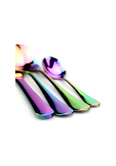 Gümüş 4 Adet Yemek Takımı Seti Paslanmaz Çelik Renkli Gökkuşağı Çatal Bıçak Takımı Gümüş