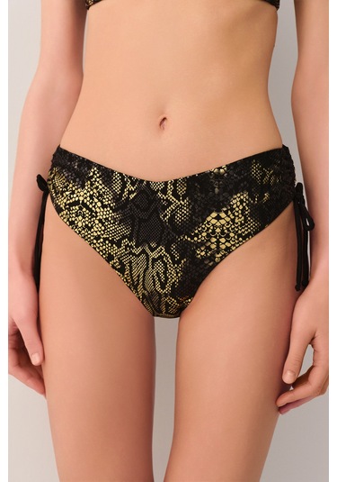 Suwen Medusa Yanı Büzgülü Bikini Alt Sb2541512061206 Siyah Yılan Baskılı