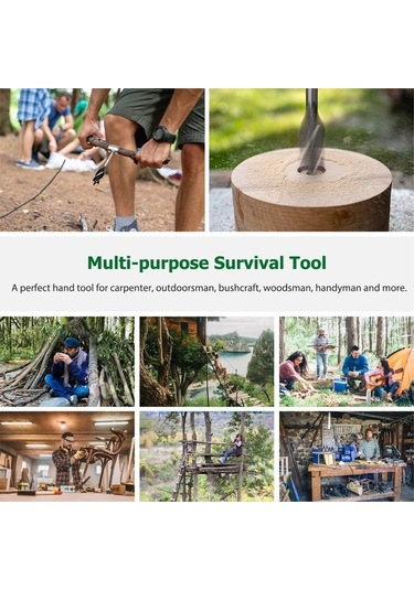 Fortunelane Dört Kesici Spiral Eldivenli Matkap, Ahşap Delme Ve Odun Ayırma Aleti, Kamp Ve Doğa Kurtarma Gereci, Deri Kılıf İle,