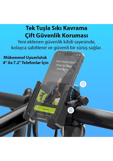 Ally Motosiklet Bisiklet Scooter İçin 360 Derece Dönebilen Gidon Bağlantılı Telefon Tutucu Siyah