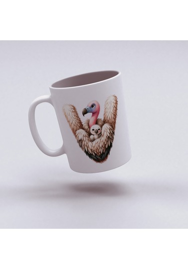 V Harfi Tasarım Bardak, Sevimli Hayvan Temalı Harf Bardağı Beyaz