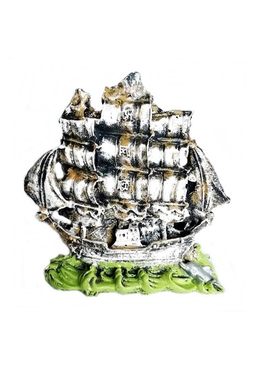 Balıkpet Yunus Balıklı Yelkenli Gemi Akvaryum Dekoru Yeşil 12 CM