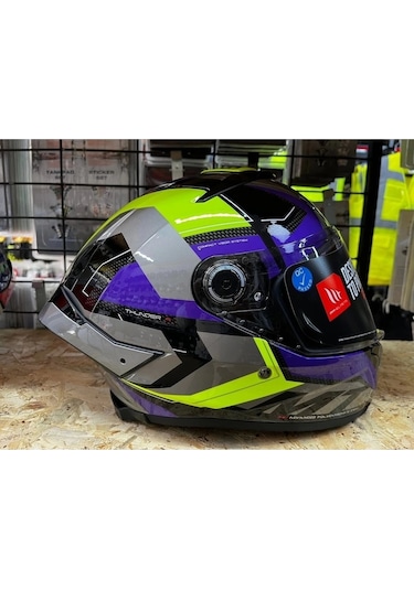 Mt Helmets Mt Thunder 4 Sv Valıant B2 Motosiket Kaskı Parlak Gri - Mor - Sarı