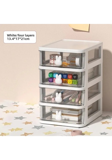 Beyaz Tavşan Dört Katmanlı 30 Saklama Kutusu, Plastik Çok Katmanlı Çekmece Tipi A