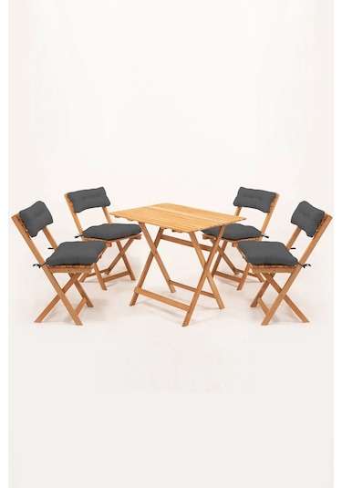 4+1 Minderli Balkon Bahçe Mutfak Bistro Set Katlanır Masa-sandalye Ahşap