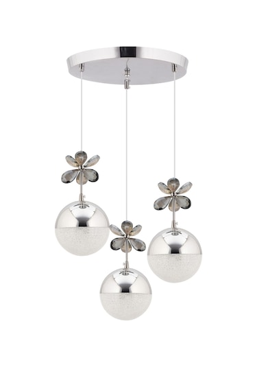 Kelebek 3'lü Krom Sarkıt 3 Renk Modu Ledli Kristal Taşlı Modern Led Avize Krom