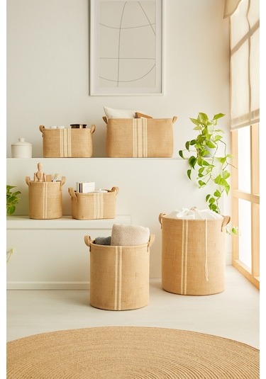 Ocean Home Textile 3'lü Çizgili Jüt Sepet Set