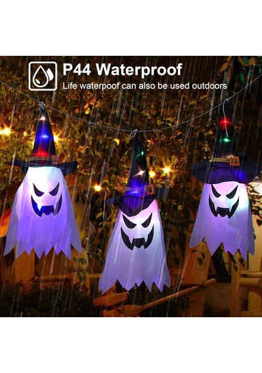 Cadılar Bayramı Dış Mekan Süslemeleri, Işıklı Asılı Hayalet Cadı Şapkası, Korkunç Cadılar Bayramı Ahşap Süslemeleri Çok Renkli