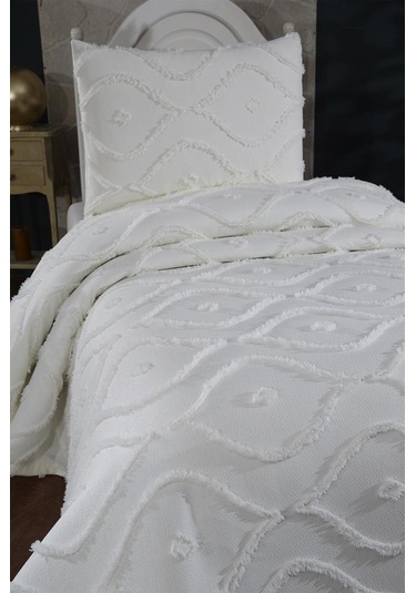 Çeyiz Diyarı Pirot 2 Parça Tek Kişilik Pike Takımı Krem Krem