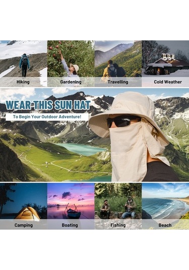 Artfulabode Yüz Yürüyüşü Uv Şapkası Şapka Plaj Koruma Kenar Kapağı İçin Haki Güneş Geniş Fonksiyonlu Flap Dağ Çok Boyun Balıkçılık Eq Haki