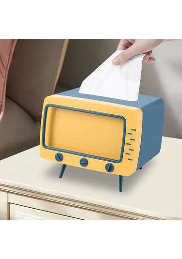 Fosenze Retro Tv Desenli Multifonksiyonel Mendil Kutusu - Akıllı Telefon Tutucu İle Abs/pp Malzeme, Nostaljik Ev Dekoru