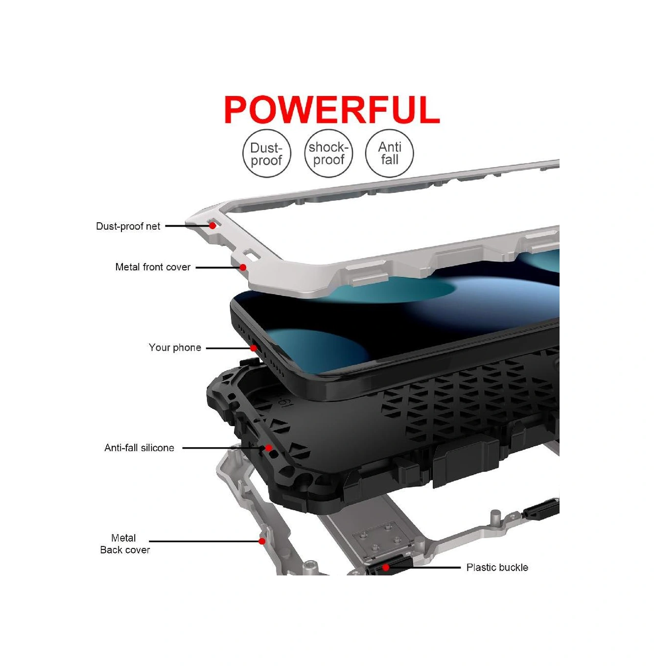 İphone 14 İçin Metal Standlı Telefon Kılıfı Kickstand Düşmeye Dayanıklı Kasa Şok Emici Silikon
