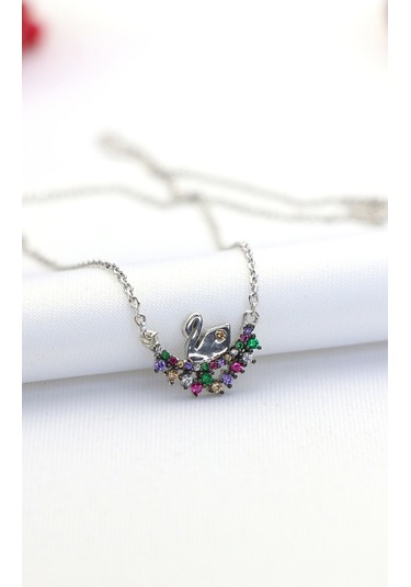 Çiçekli Kuğu Minimal Gümüş Kolye