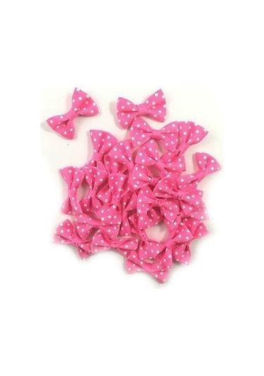 Pembe Beyaz Puantiyeli Fiyonk Süsleme Malzemesi 4cm (20 Adet)