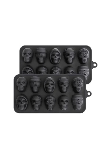 Jialan Kafatası Buz Küpü Kalıp 10-ızgara Kafatası Buz Kalıp Siyah