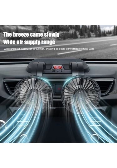 Xuweiwei Siyah 360 Derece Dönebilen Çift Başlı Usb Araç Fanı Ayarlanabilir Rüzgar Hızı Karavan Ve Araçlar İçin