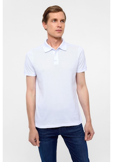 SÜVARİ Beyaz Slim Düz Polo Yaka Tişört