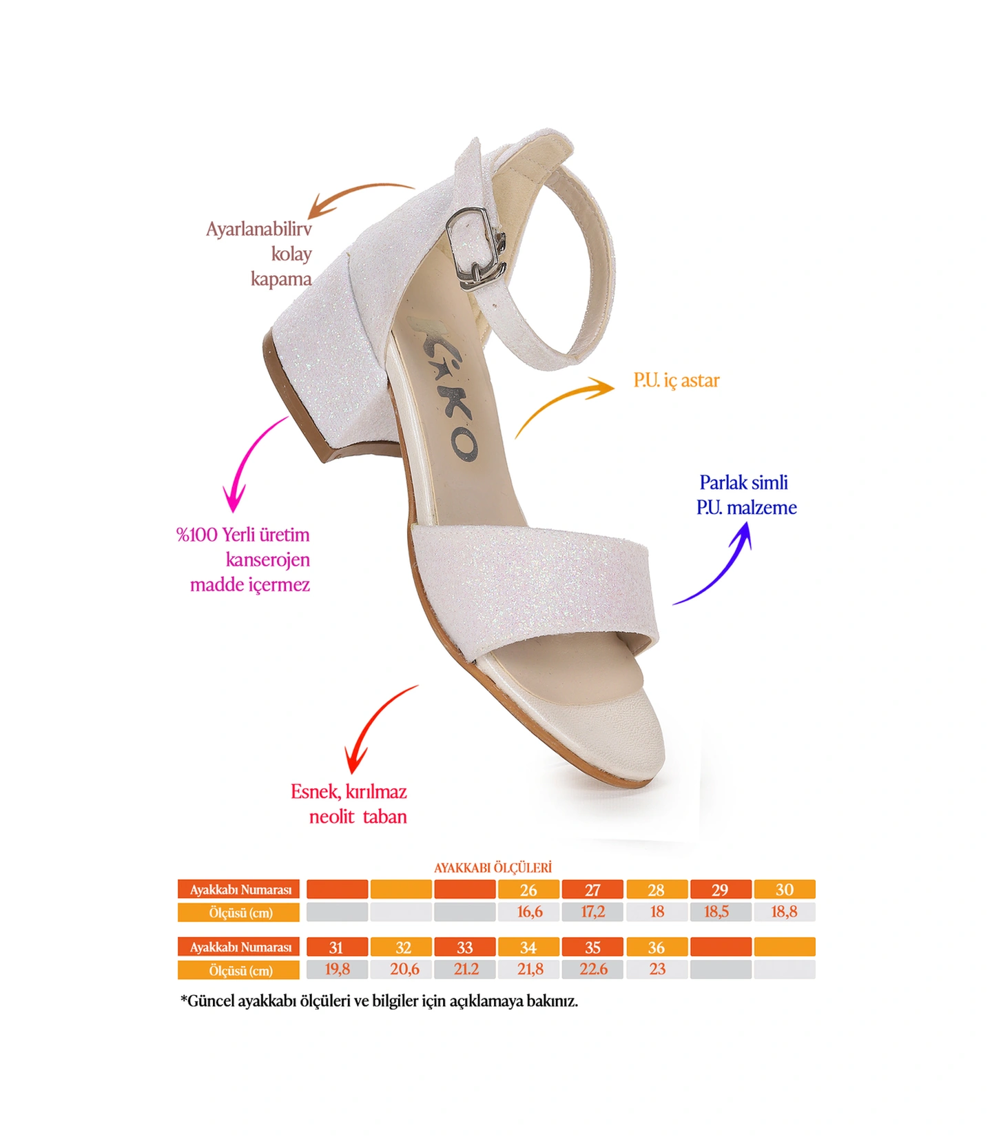 Kiko Kids Alexa Günlük Kız Çocuk 4 Cm Topuklu Sandalet Abiye Ayakkabı Sedef Sedef