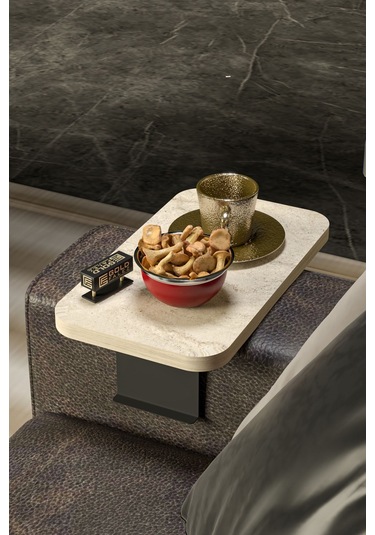 Yan Sehpa Ayarlanabilir Tepsi Dikdörtgen Dekoratif Modern Yatay Dikey Koltuk Sehpası Traverten Ekru