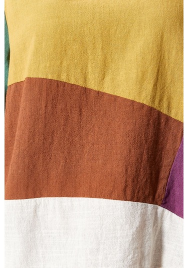 Keten Gökkuşağı Asimetrik Kesim Bluz Renkli Ve Şık Tasarım Turkuaz