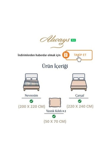 Always Ranforce Çift Kişilik Çift Taraflı Nevresim Takımı Pera Gri