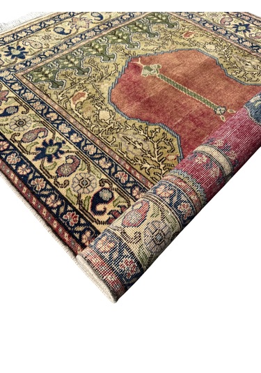 El Dokuma Eskitme Bünyan Halısı Seccade 100x145 Kiremit Namazlık Yün Kiremit