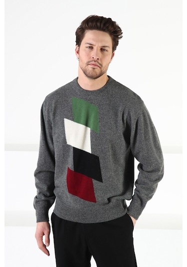 Ferraro Füme Bisiklet Yaka %100 Kuzu Yünü Erkek Kazak Füme (536154970) Füme