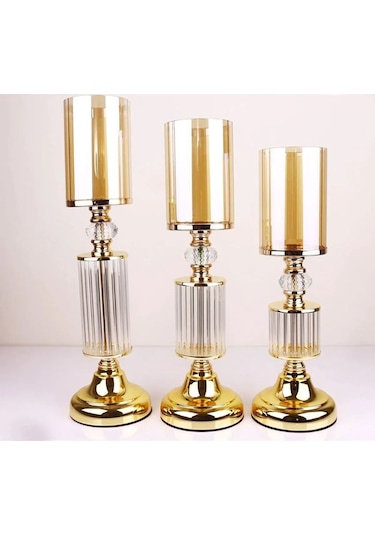 Besthırdavat Ultra Lüks Kristal Taşlı Ayaklı Şamdan 3'lü Set