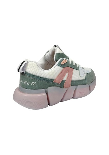 Kadın Ortopedik Tabanlı File Detaylı Sneaker Spor Ayakkabı Yeşil - Pudra