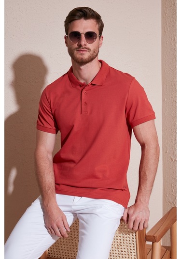 Buratti Pamuklu Regular Fit Düğmeli Erkek Polo Yaka T Shirt 5902127 Kiremit