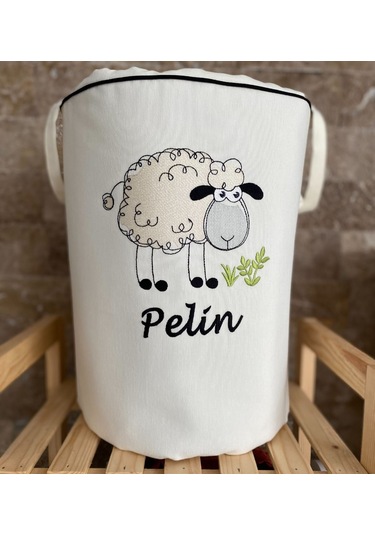 HS Hometex Kuzu Nakışlı Bez Kirli ve Oyuncak Sepeti